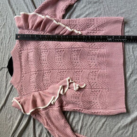 Sz XS Marc New York Andrew Marc Pink and White Ruffle Knit Sweater - Picture 7 of 9